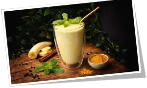 Bananowy smoothie z kurkumą i miętą. Inspiracja na zdrowe smoothie przepisy.