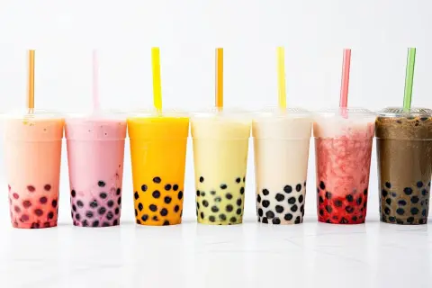 Kolorowe bubble tea w kubkach, idealne na lato. Dowiedz się, jak zrobić bubble tea w domu!