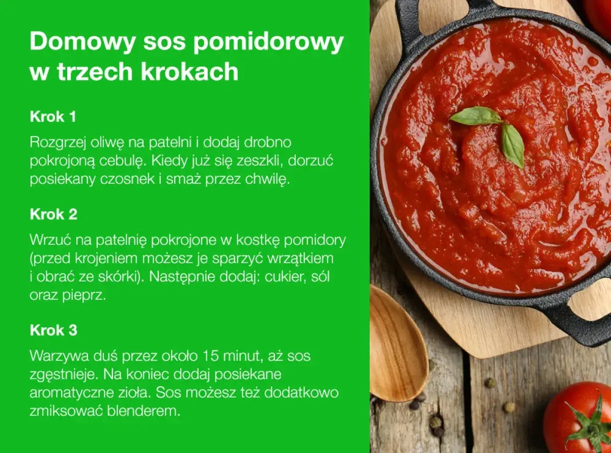 Domowy sos pomidorowy do makaronu, gęsty i aromatyczny, gotowy w trzech prostych krokach. Idealny na obiad.